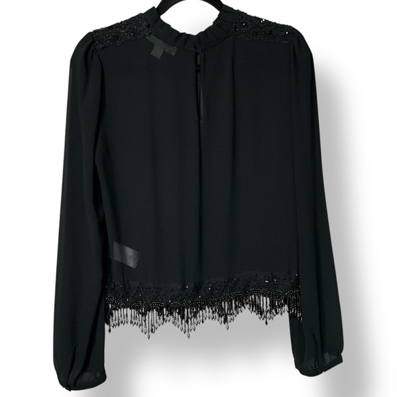 MICHAEL MICHAEL KORS Black Beaded Long Sleeve Fancy Easy Care Poly Blouse Sz M - Picture 3 of 10
